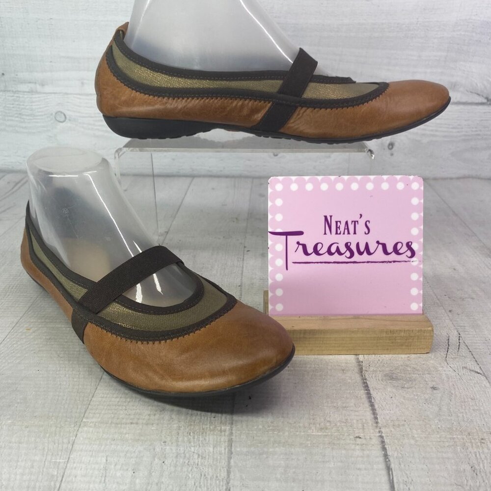 Sesto Meucci Brown Leather Gold Tone Metallic Mesh Mary Jane Ballet Flats Sz 8 N - Picture 2 of 16